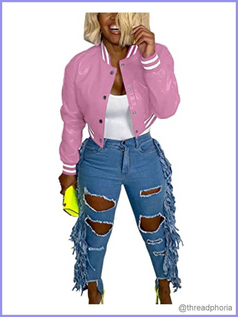 Faux Leather Moto Bomber Jacket Cropped Letterman Baseball Coat